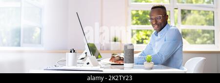 Businessman Using Voice Assistant Stock Photo