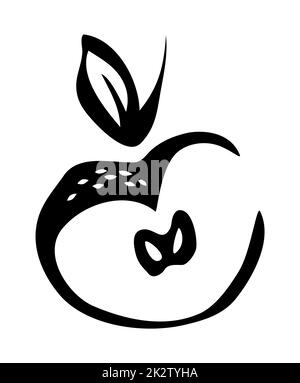 Apple hand painted with ink brush isolated on white background Stock Photo