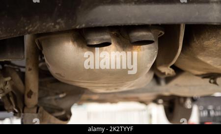 Old car Exhaust System, gasoline engine Stock Photo