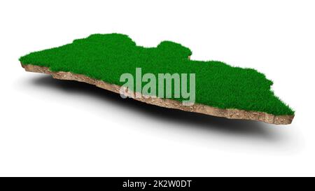A 3D rendering of a Liberia-shaped map with shaded relief isolated on ...