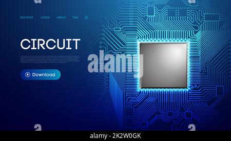 Electronic circuit board in sphere shield. Blue technology network vector illustration with hexagon wave. Network connection background. Stock Vector