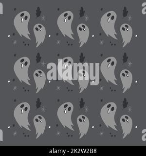Beautiful background, pattern with ghosts, illustration on a dark background, decoration for a postcard Stock Vector