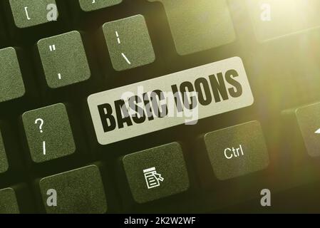 Sign displaying Basic Icons. Business approach pictogram or ideogram displayed on a computer screen or phone Frame Decorated With Colorful Flowers And Foliage Arranged Harmoniously. Stock Photo