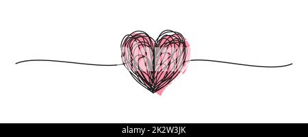Tangled grungy red heart scribble isolated on white background Stock Photo