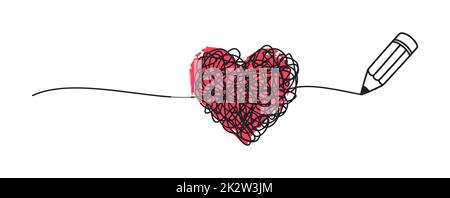 Tangled grungy heart scribble drawn with a pencil concept Stock Photo