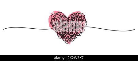 Tangled grungy red heart scribble isolated on white background Stock Photo