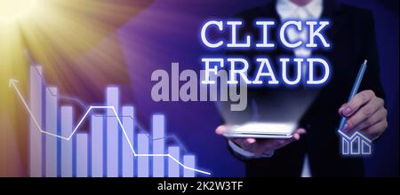 Text caption presenting Click Fraud. Business overview practice of repeatedly clicking on advertisement hosted website -47620 Stock Photo