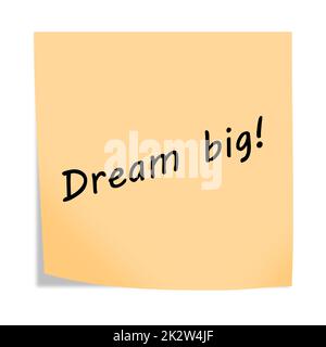 Dream big 3d illustration post note reminder on white with clipping path Stock Photo