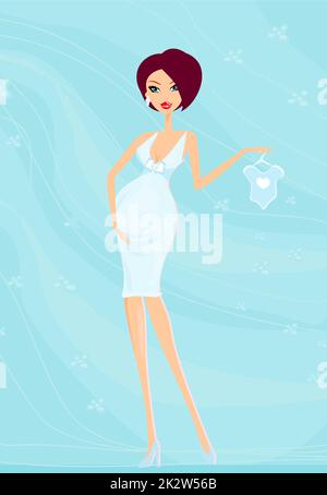 Beautiful pregnant woman on shopping for her new baby Vector Illustration Stock Photo