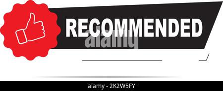 A thumb-up sticker with a "recommended" inscription on a white background Stock Vector