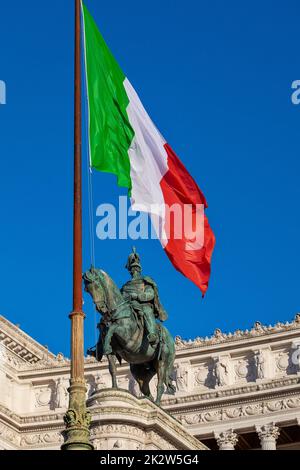 Monument to Victor Emmanuel II and the Italian flag, Vittoriano, Piazza Venezia in Rome. Stock Photo