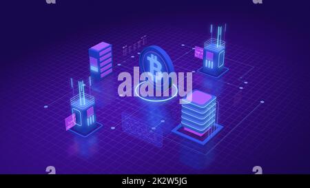 Cryptocurrency hardware and Bitcoin mining technology background. 3D ...