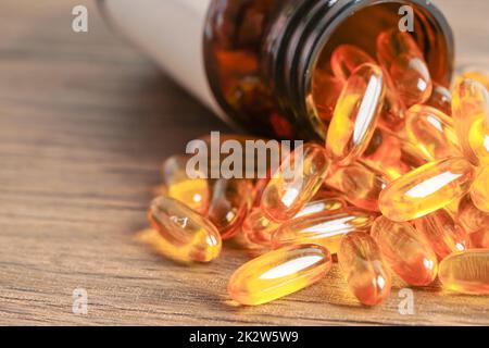 Fish oil Omega 3 capsules vitamin with EPA and DHA isolated on white background. Stock Photo