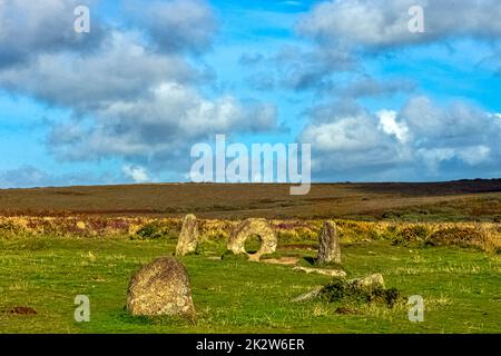 Men-an-Tol known as Men an Toll or Crick Stone - small formation of standing stones in Cornwall, United Kingdom Stock Photo