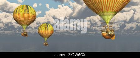 Fantasy hot air balloons over the sea Stock Photo