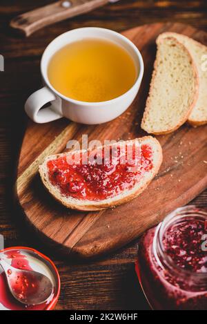 Toast with homemade raspberry jam Stock Photo