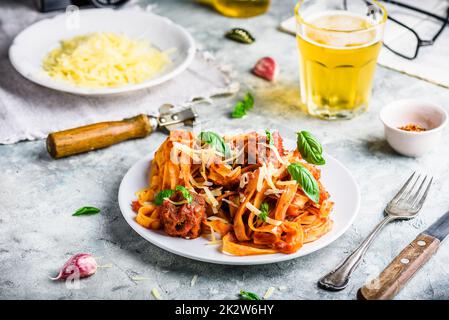 Pasta with mini meatballs Stock Photo
