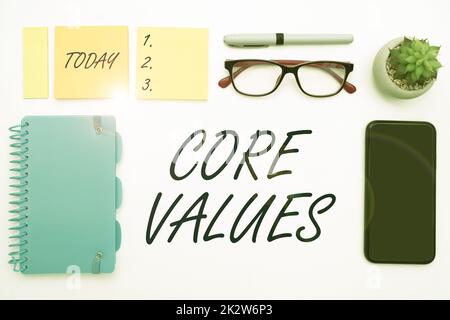 Text caption presenting Core Values. Concept meaning belief person or organization views as being importance -47862 Stock Photo