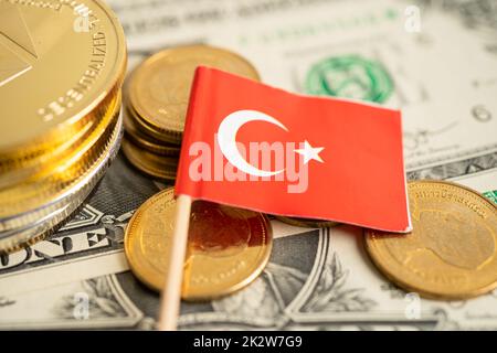 Stack of coins money with Turkey flag, finance banking concept. Stock Photo