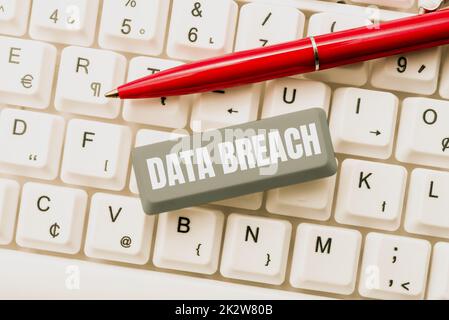 Text showing inspiration Data Breach. Business idea security incident where sensitive protected information copied -48707 Stock Photo