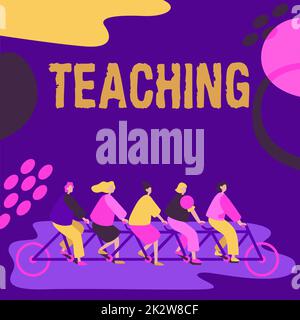 Writing displaying text Teaching. Business concept Act of giving information, explaining one subject to a person Colleagues Riding Bicycle Representing Teamwork Successful Problem Solving. Stock Photo
