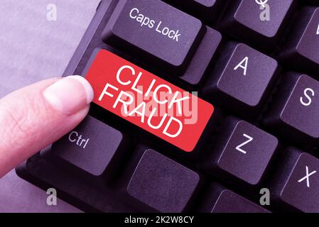 Text showing inspiration Click Fraud. Business approach practice of repeatedly clicking on advertisement hosted website -48863 Stock Photo
