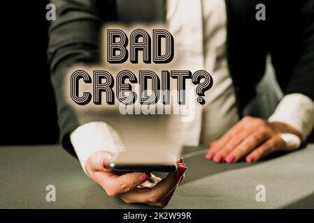 Conceptual caption Bad Credit Question. Word Written on history when it indicates that borrower has high risk -47862 Stock Photo