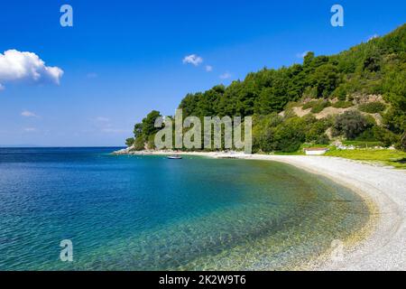 An aerial view of the beautiful calm shore of Skopelos island, Greece Stock Photo