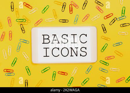 Conceptual caption Basic Icons. Business idea pictogram or ideogram displayed on a computer screen or phone -48051 Stock Photo