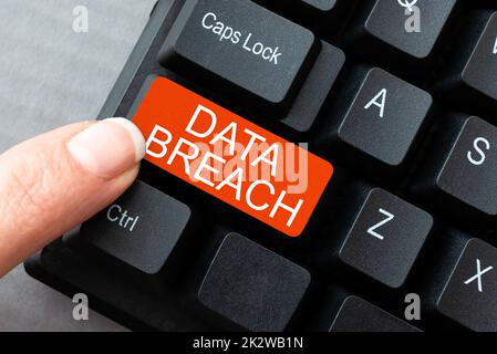 Text showing inspiration Data Breach. Word Written on security incident where sensitive protected information copied -48863 Stock Photo