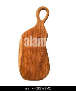 Wooden cutting board, handmade wood cutting board isolated on white background. Stock Photo