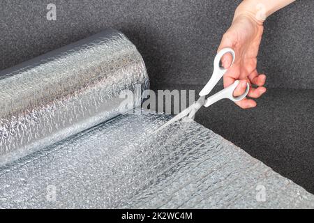 protective bubble wrap used to package products. It stands on a white background. Stock Photo