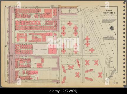 Cartographic, Maps. 1955 - 1956. Lionel Pincus and Princess Firyal Map Division. Real property , New York (State) , New York (N.Y.), Manhattan (New York, N.Y.) Plate 152, Part of Section 6: Bounded by W. 139th Street, E. 139th Street, (Harlem River) Harlem River Drive, Park Avenue, W. 133rd Street and Lenox Avenue. Stock Photo