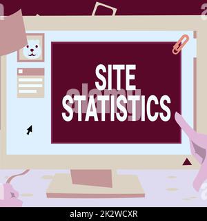 Handwriting text Site Statistics. Word for measurement of behavior of visitors to certain website Hand Touching Desktop Inside Web Browser Showing Recent Technology. Stock Photo