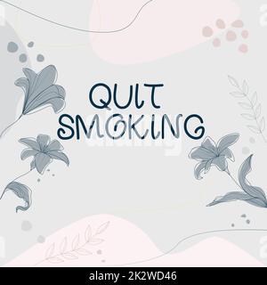 Text caption presenting Quit Smoking. Conceptual photo Discontinuing or stopping the use of tobacco addiction Blank Frame Decorated With Abstract Modernized Forms Flowers And Foliage. Stock Photo