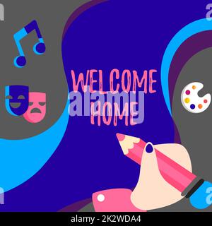 Conceptual display Welcome Home. Word Written on Expression Greetings New Owners Domicile Doormat Entry Hand Using Pencil Strategizing Newest Innovative Creative Goal Plans. Stock Photo