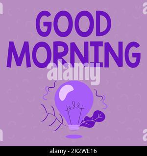 Handwriting text Good Morning. Business idea A conventional expression at meeting or parting in the morning Illuminated Light Bulb Drawing Plants Shell Showing Technology Ideas. Stock Photo