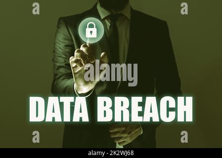 Conceptual caption Data Breach. Business approach security incident where sensitive protected information copied -47347 Stock Photo