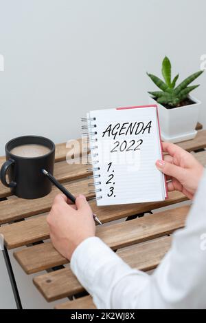 Inspiration showing sign Agenda 2022. Business showcase list of activities in order which they are to be taken up -47954 Stock Photo