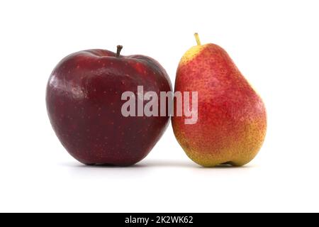 Whole ripe apple and pear isolated on white Stock Photo