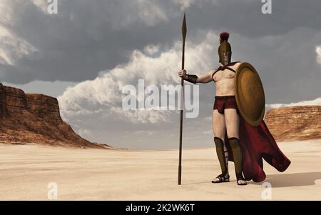 Spartan warrior from ancient Greece in a landscape Stock Photo