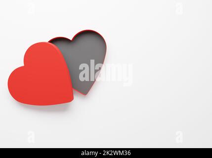 Open red heart shaped gift box or package on a white background Stock Photo
