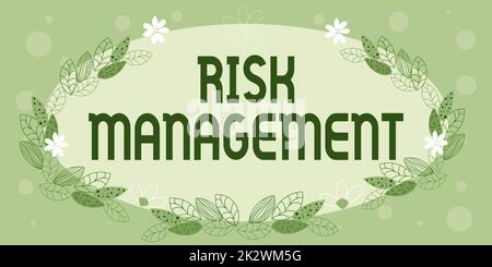 Text sign showing Risk Management. Internet Concept evaluation of financial hazards or problems with procedures Blank Frame Decorated With Abstract Modernized Forms Flowers And Foliage. Stock Photo