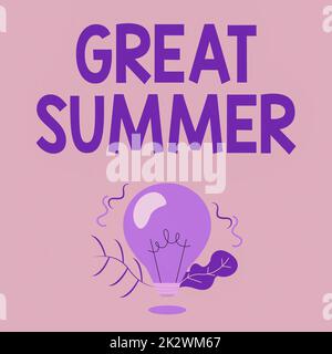 Sign displaying Great Summer. Business concept Having Fun Good Sunshine Going to the beach Enjoying outdoor Illuminated Light Bulb Drawing Plants Shell Showing Technology Ideas. Stock Photo