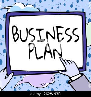 Hand writing sign Business Plan. Business showcase Structural Strategy Goals and Objectives Financial Projections Hands Holding Paper Showing New Ideas Surrounded With Stars. Stock Photo