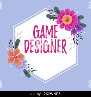 Conceptual caption Game Designer. Business idea Campaigner Pixel Scripting Programmers Consoles 3D Graphics Frame Decorated With Colorful Flowers And Foliage Arranged Harmoniously. Stock Photo