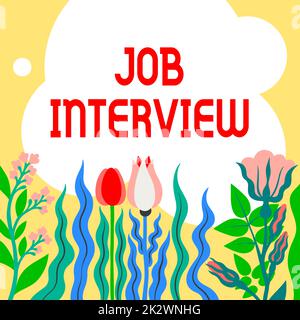 Conceptual display Job Interview. Business concept Assessment Questions Answers Hiring Employment Panel Blank Frame Decorated With Abstract Modernized Forms Flowers And Foliage. Stock Photo