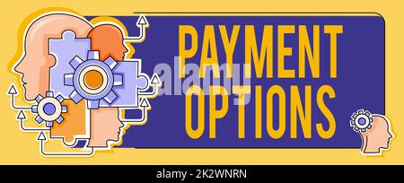 Conceptual caption Payment Options. Internet Concept The way of chosen to compensate the seller of a service Multiple Heads With Cogs Showing Technology Ideas. Stock Photo