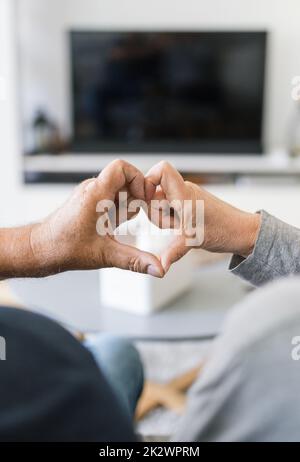 Happy romantic senior couple in love at home Stock Photo