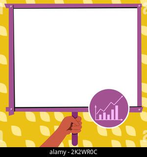 Hand Holding Panel Board Displaying Latest Successful Financial Growth Strategies. Palm Carrying Backdrop Screen Presenting Newest Finance Advancement Plans. Stock Photo